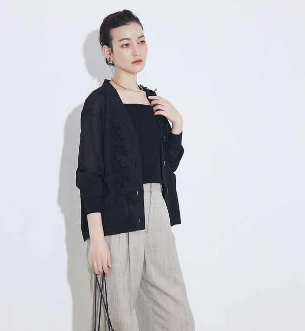 qualite「boussole&times;qualite　フラワーエンブロカーディガン」|カーディガン|ブラック