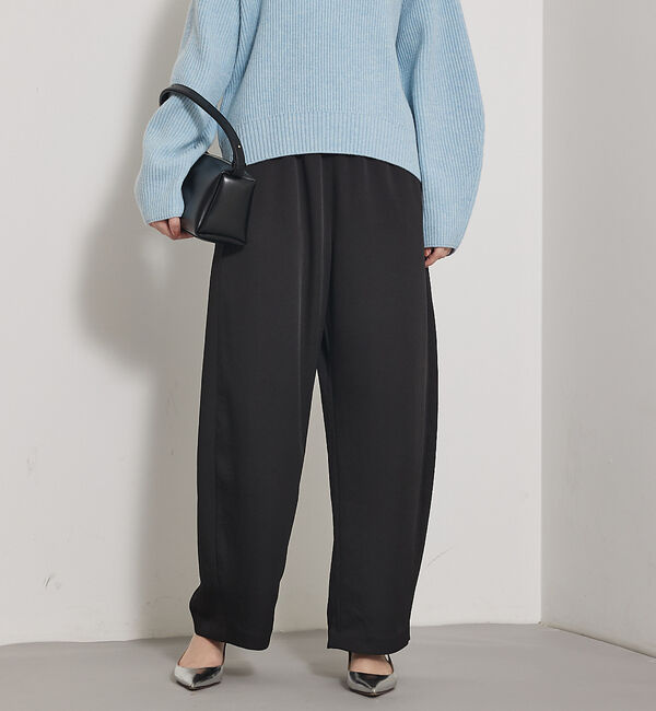 qualite「【気品あるツヤ感】ジョーゼットサテンワイドパンツ」|その他|ブラック