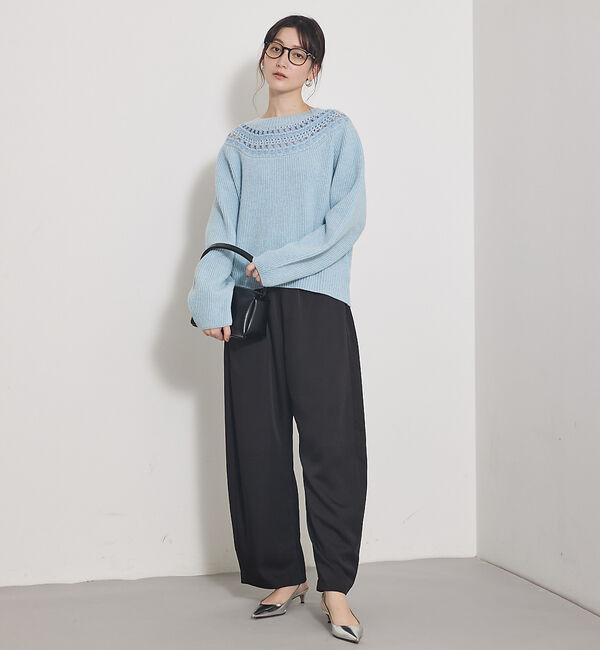 qualite「【気品あるツヤ感】ジョーゼットサテンワイドパンツ」|その他|