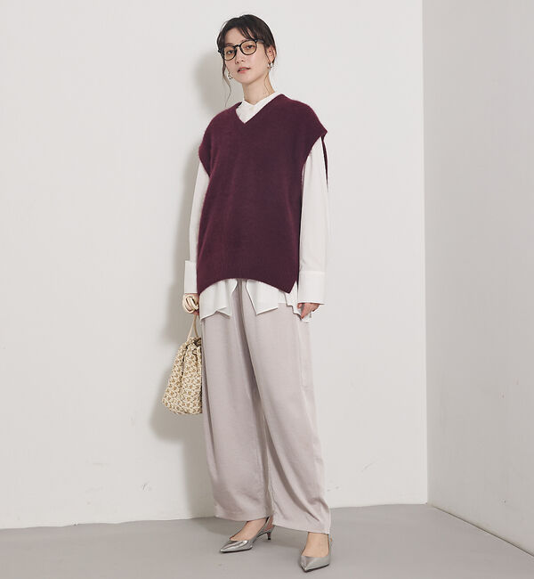 qualite「【気品あるツヤ感】ジョーゼットサテンワイドパンツ」|その他|