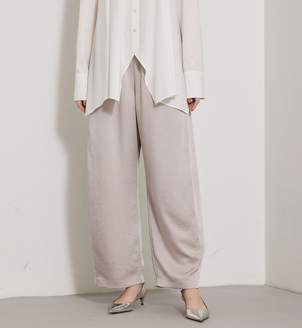 qualite「【気品あるツヤ感】ジョーゼットサテンワイドパンツ」|その他|ピンクベージュ