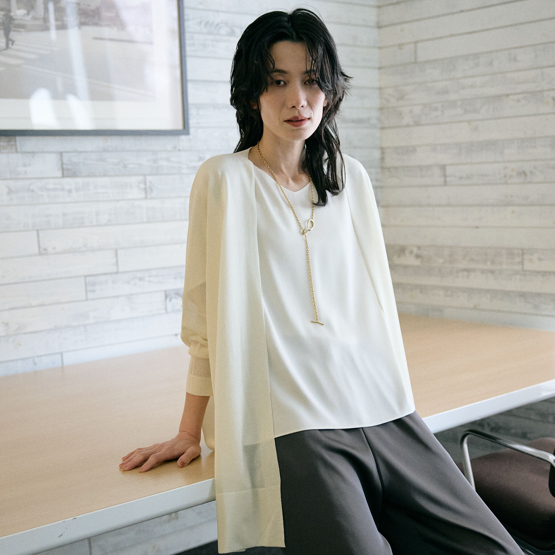 qualite「【接触冷感】シアーオーバーカーディガン」|カーディガン|オフホワイト