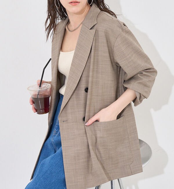 abahouse mavie「【LEE掲載・セットアップ対応】メランジ調ダブルジャケット/リネンライクジャケッ」|テーラードジャケット|