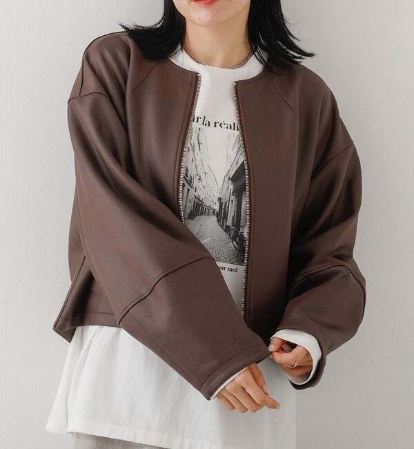 abahouse mavie「ソフトレザーライクジップブルゾン」|ブルゾン・スタジャン|ダークブラウン