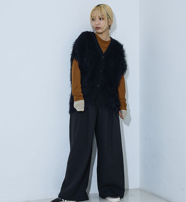 NOMINE「ロング フェザー ニットベスト カーディガン」|ベスト・ジレ|