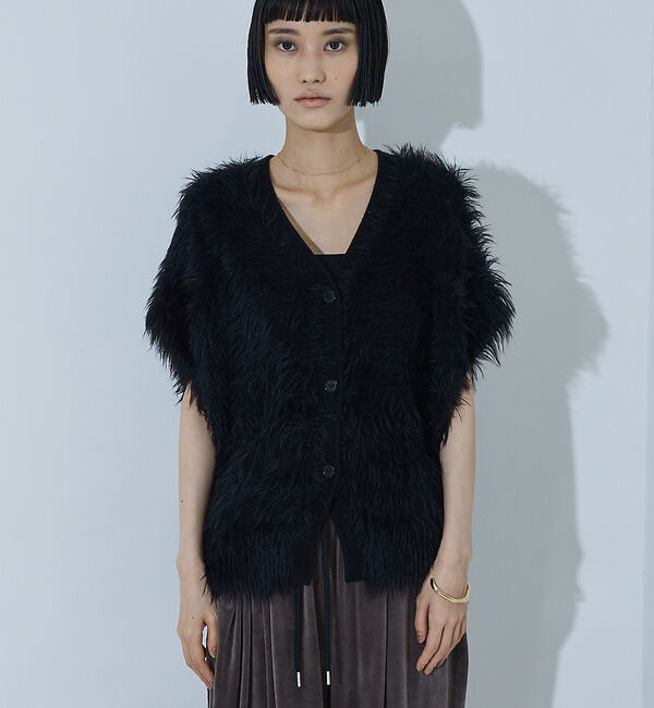 NOMINE「ロング フェザー ニットベスト カーディガン」|ベスト・ジレ|