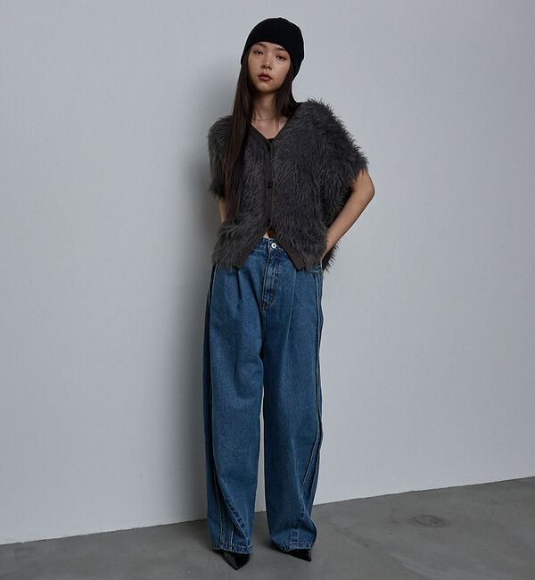 NOMINE「ロング フェザー ニットベスト カーディガン」|ベスト・ジレ|