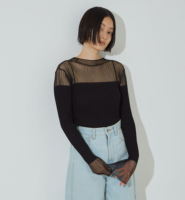NOMINE「【iocus】シアーボーダーニット」|ニット・セーター|ブラック