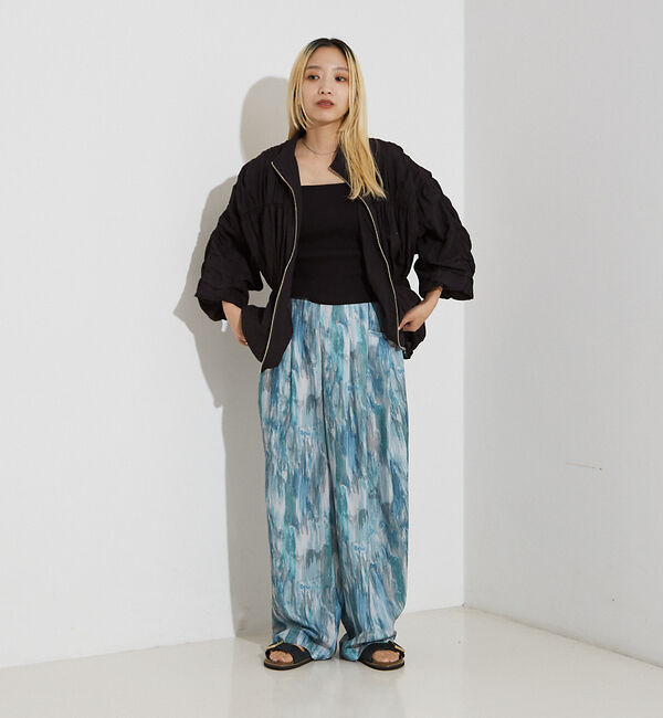 NOMINE「水彩アート ニュアンス柄 タックパンツ」|その他|