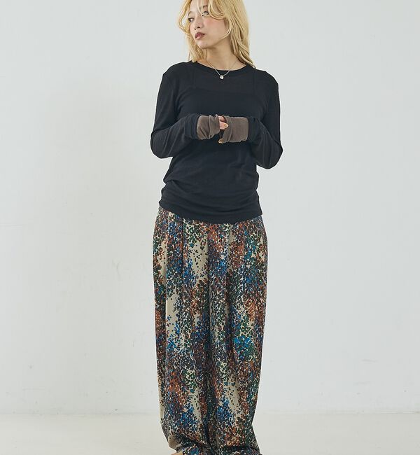 NOMINE「水彩アート ニュアンス柄 タックパンツ」|その他|