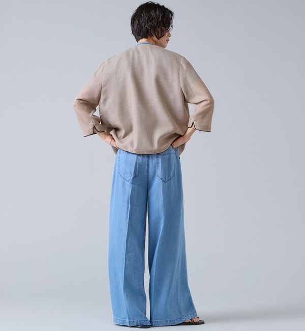 Liesse「麻調バイカラーメッシュジャケット」|ノーカラージャケット|