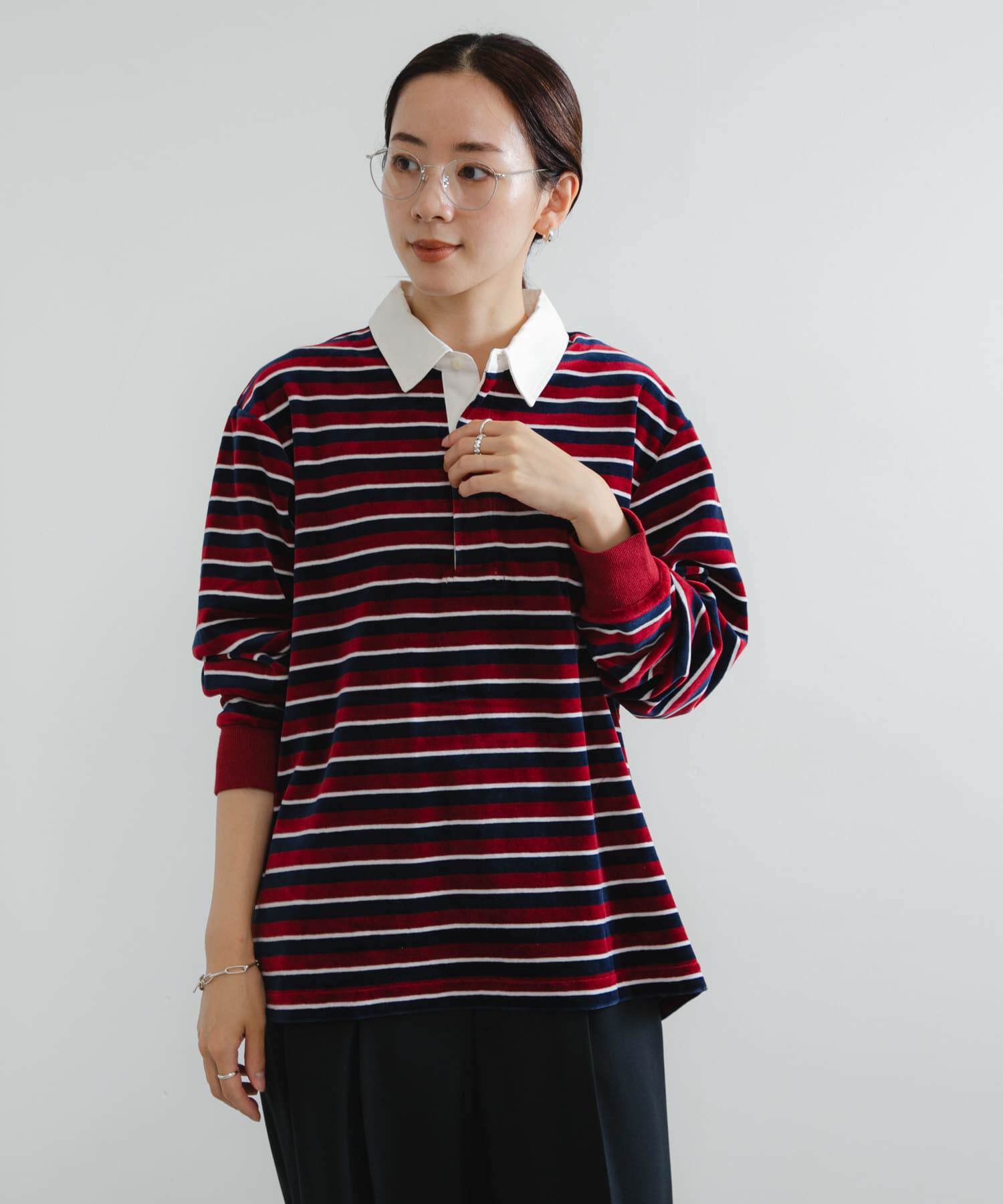 URBAN RESEARCH「『UR TECH』ベロアボーダーラガーシャツ」|Tシャツ・カットソー|