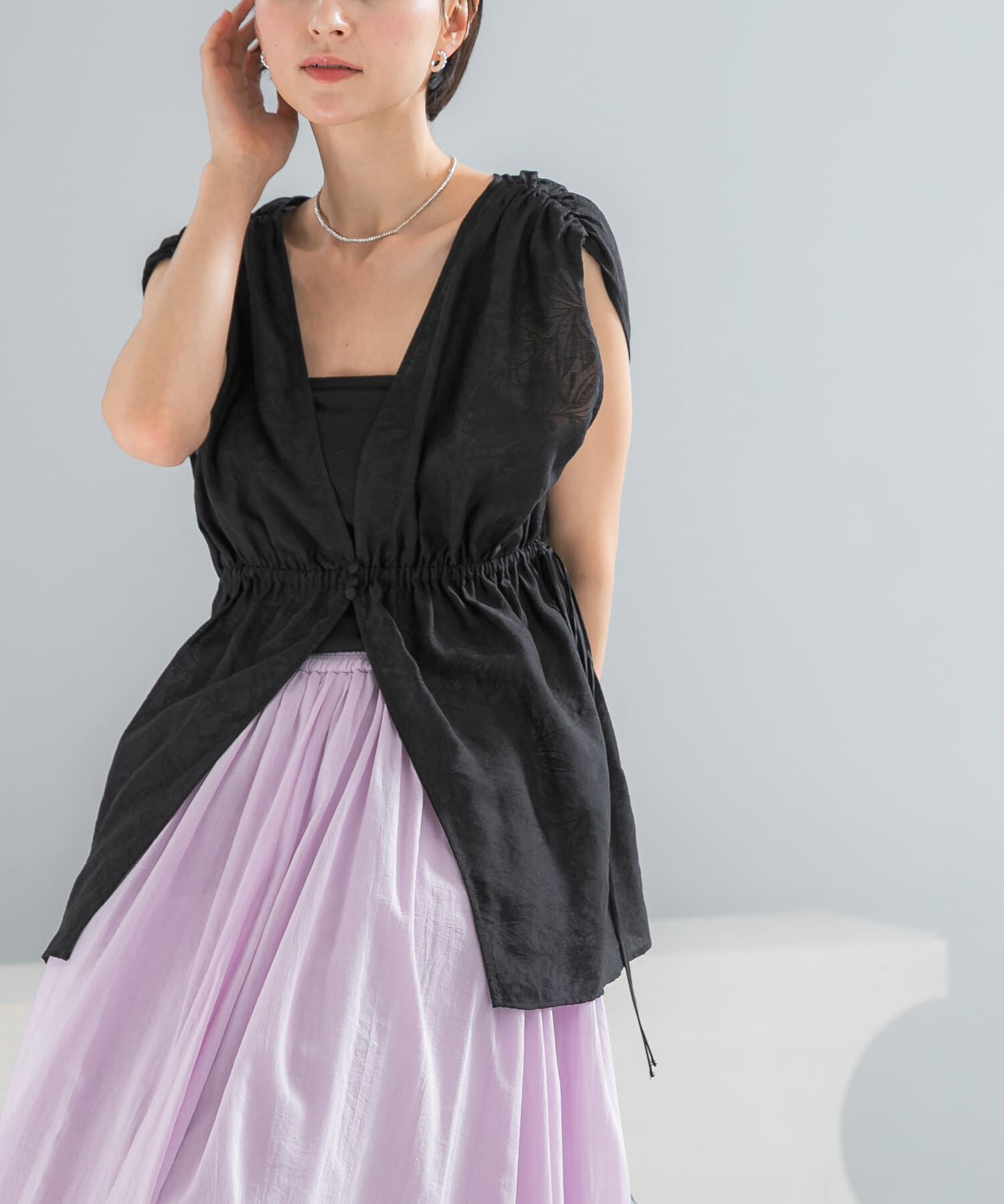 URBAN RESEARCH ROSSO「ボタニカルジャガードジレトップス」|その他|ブラック