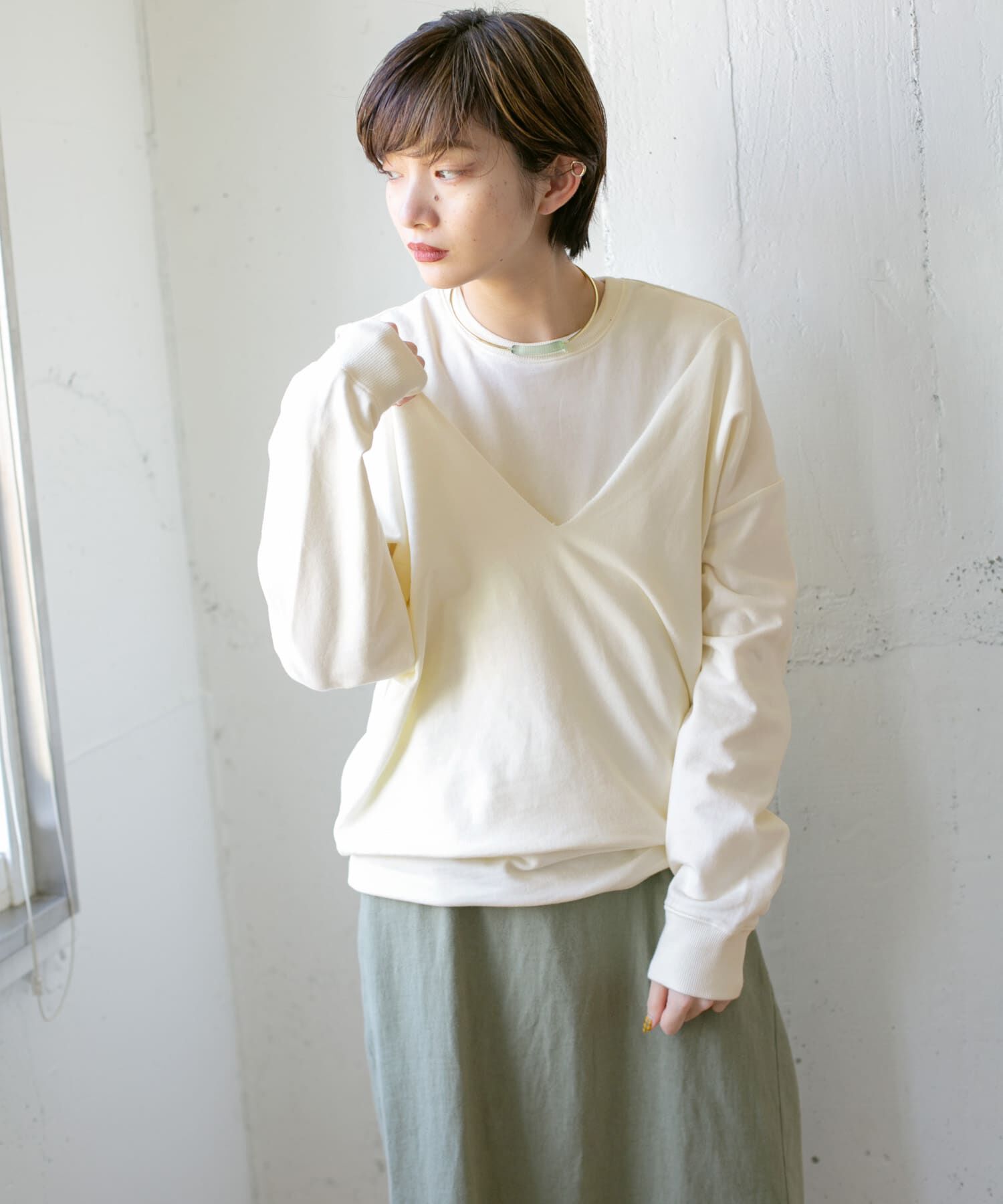  「深VネックSETスウェット&there4;」|Tシャツ・カットソー|