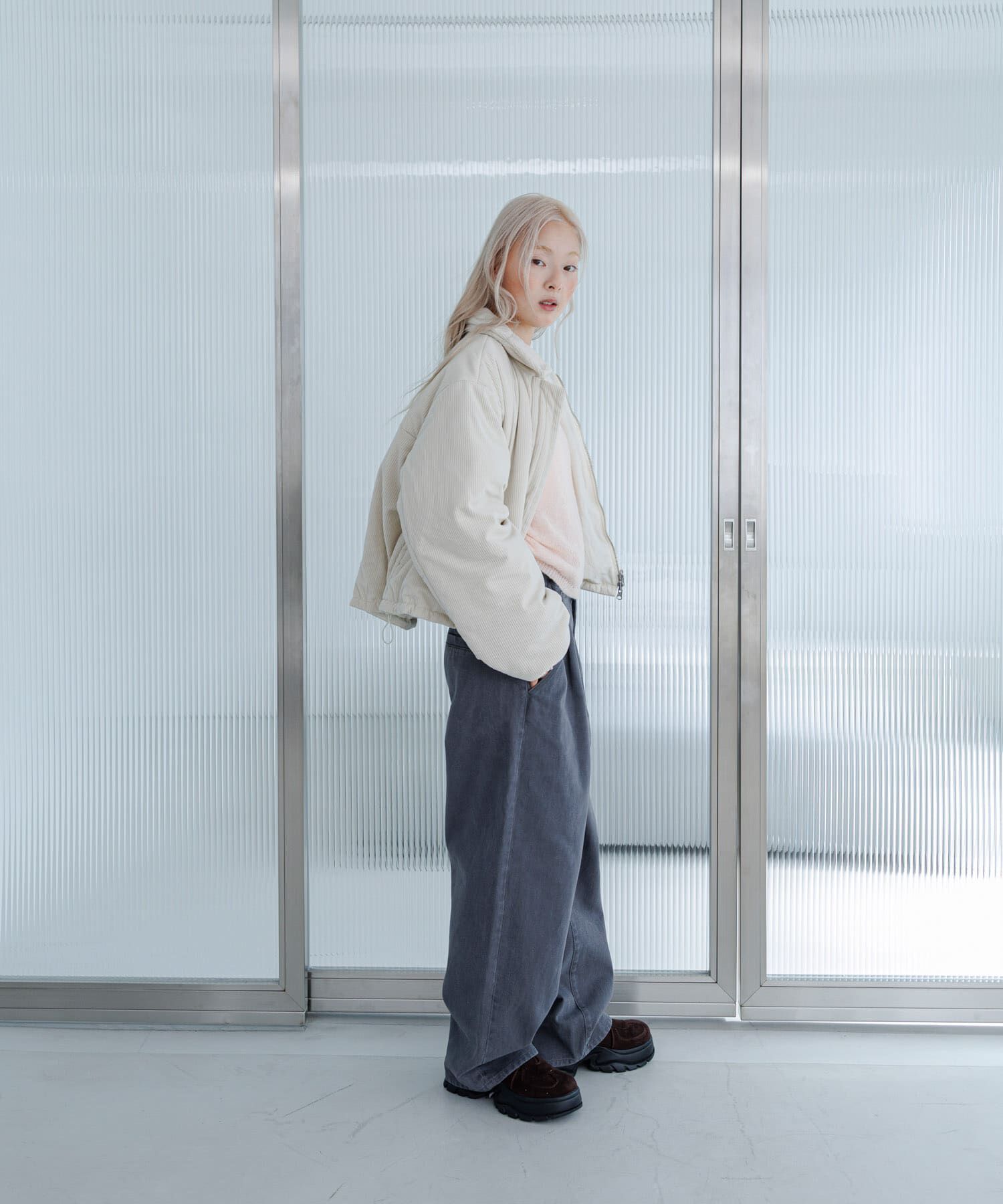  「リバーシブルパデッドジャケット」|ノーカラーコート|