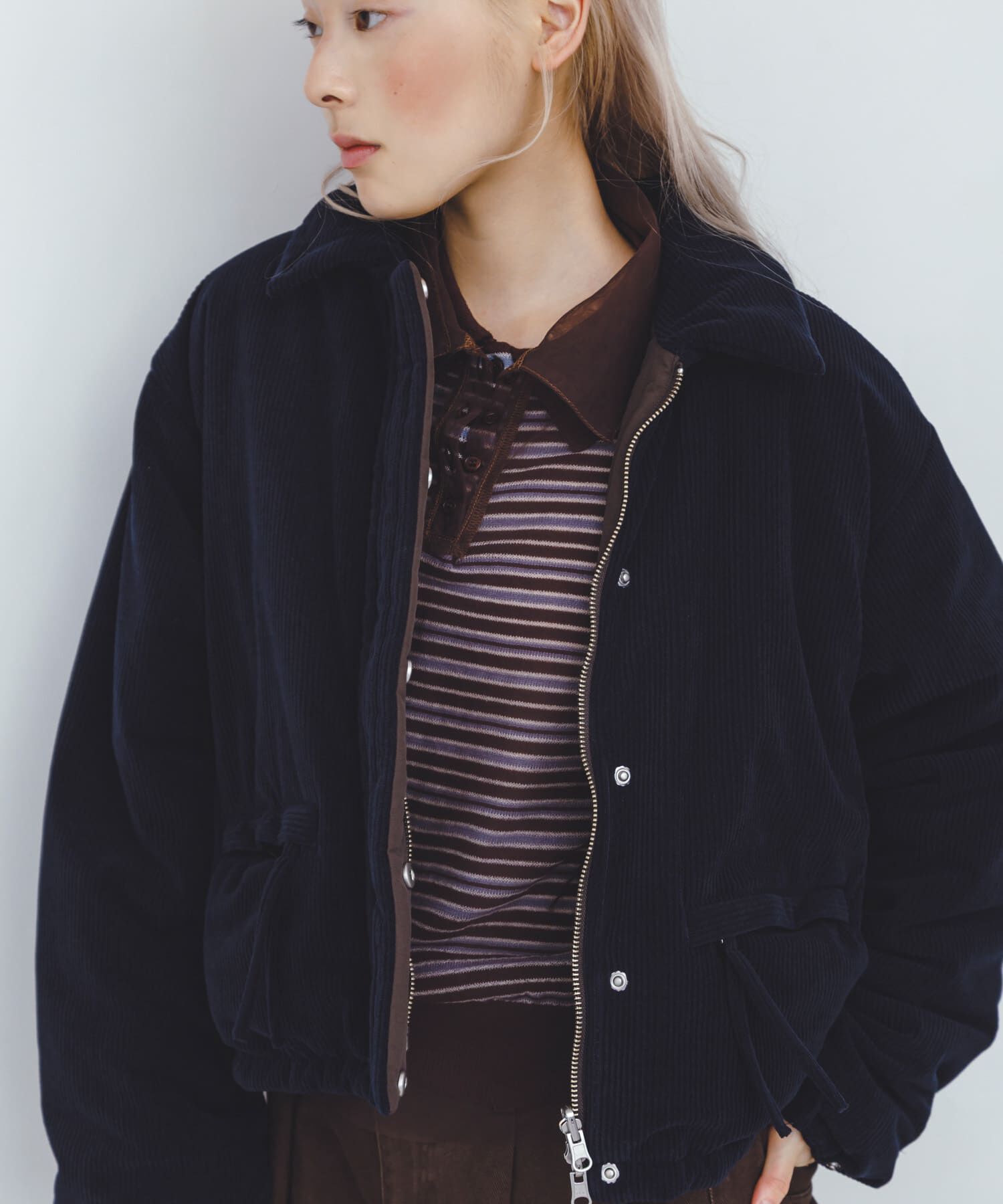  「リバーシブルパデッドジャケット」|ノーカラーコート|