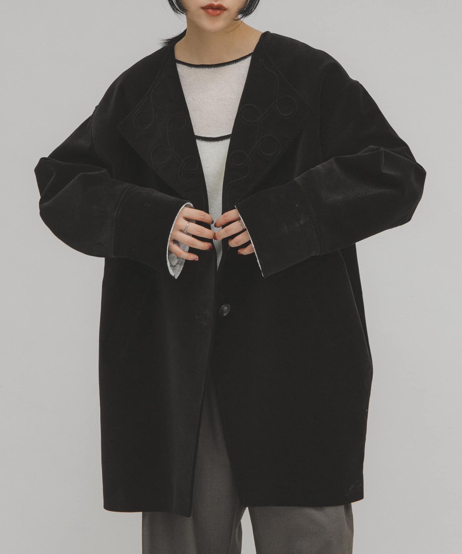  「ベロアBIGジャケット」|ノーカラーコート|