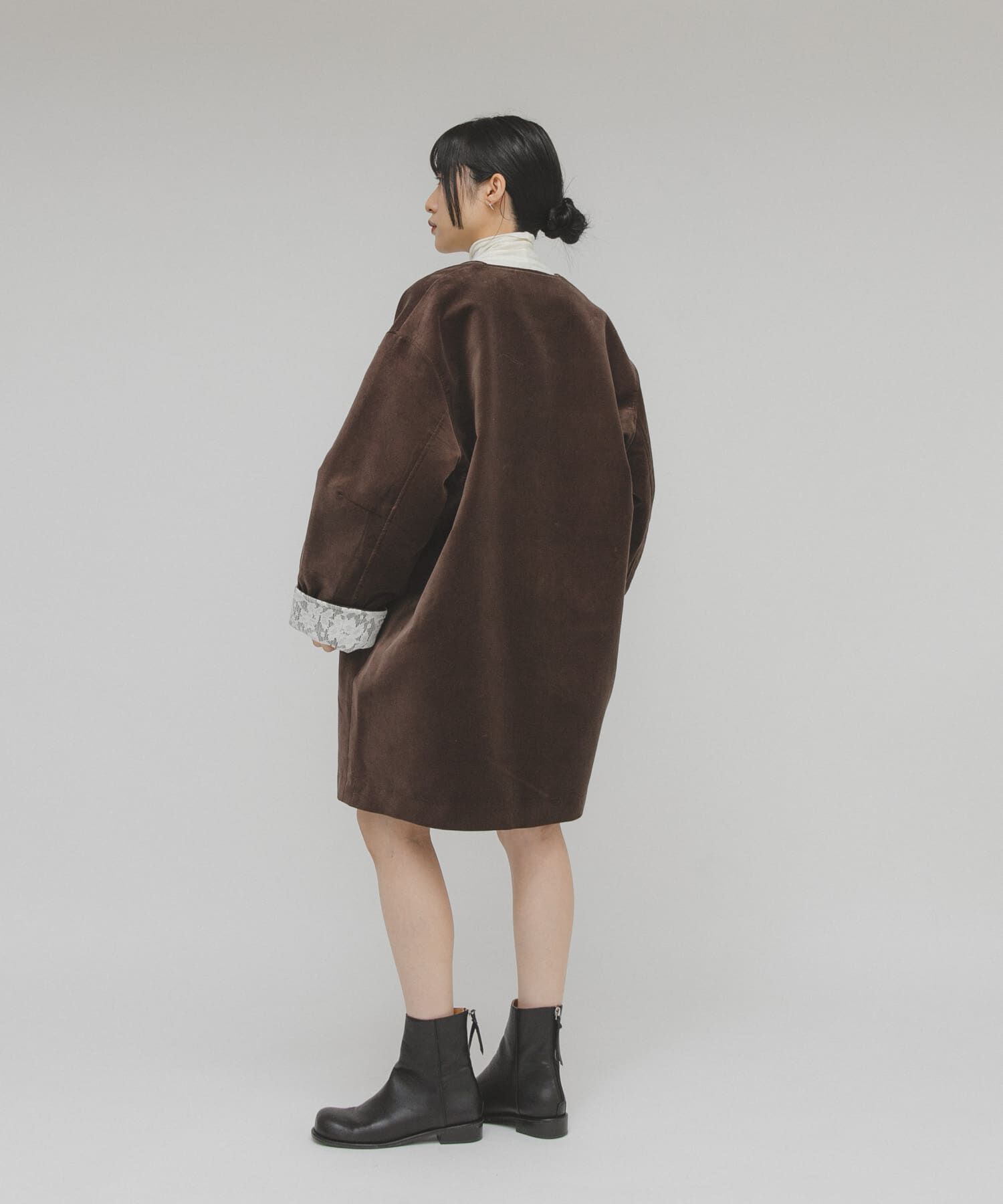  「ベロアBIGジャケット」|ノーカラーコート|