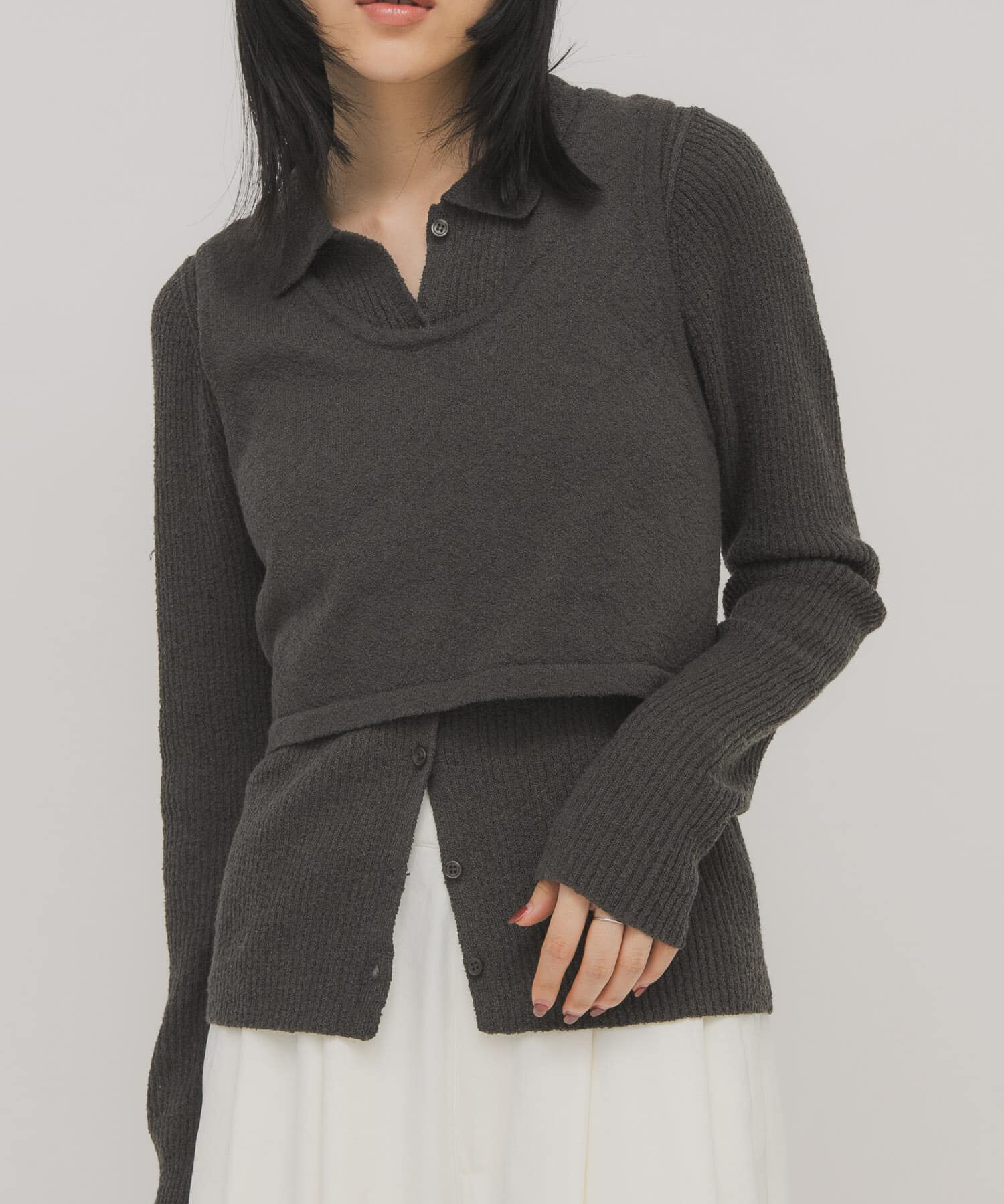  「『一部WEB限定カラー』ミニブークレレイヤードニットシャツ」|ニット・セーター|