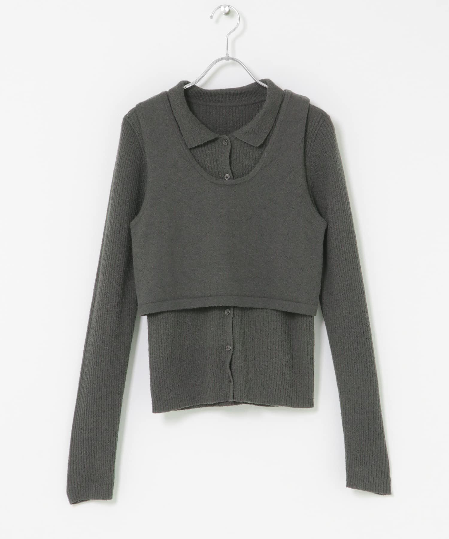  「『一部WEB限定カラー』ミニブークレレイヤードニットシャツ」|ニット・セーター|