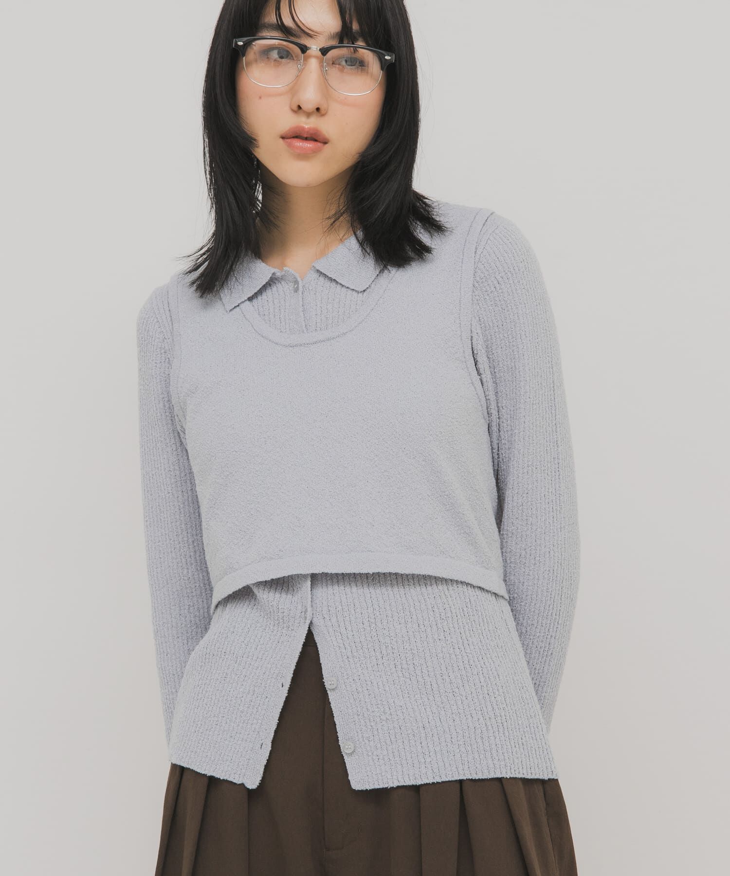  「『一部WEB限定カラー』ミニブークレレイヤードニットシャツ」|ニット・セーター|