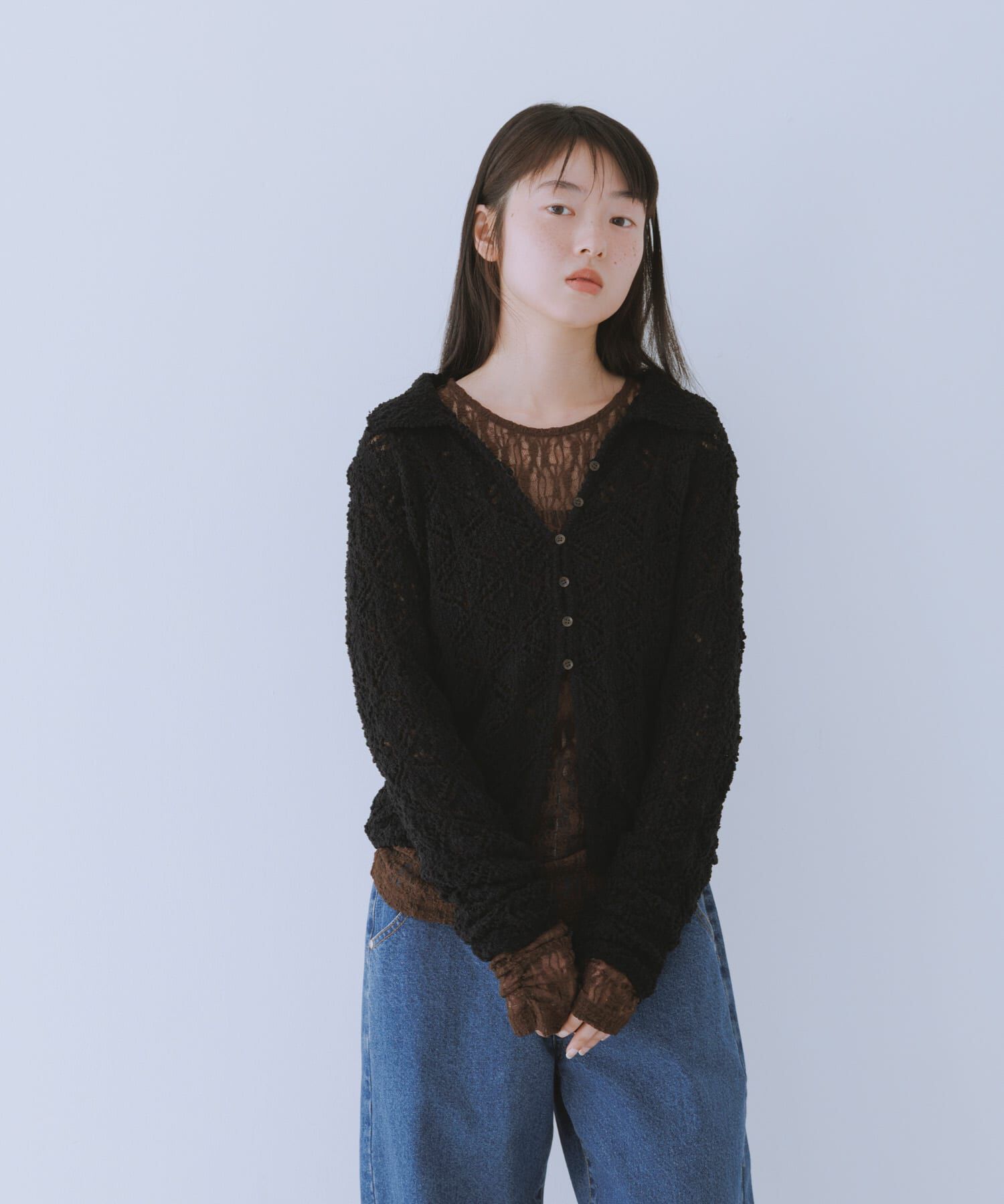  「クロシェレースニットシャツ」|ニット・セーター|