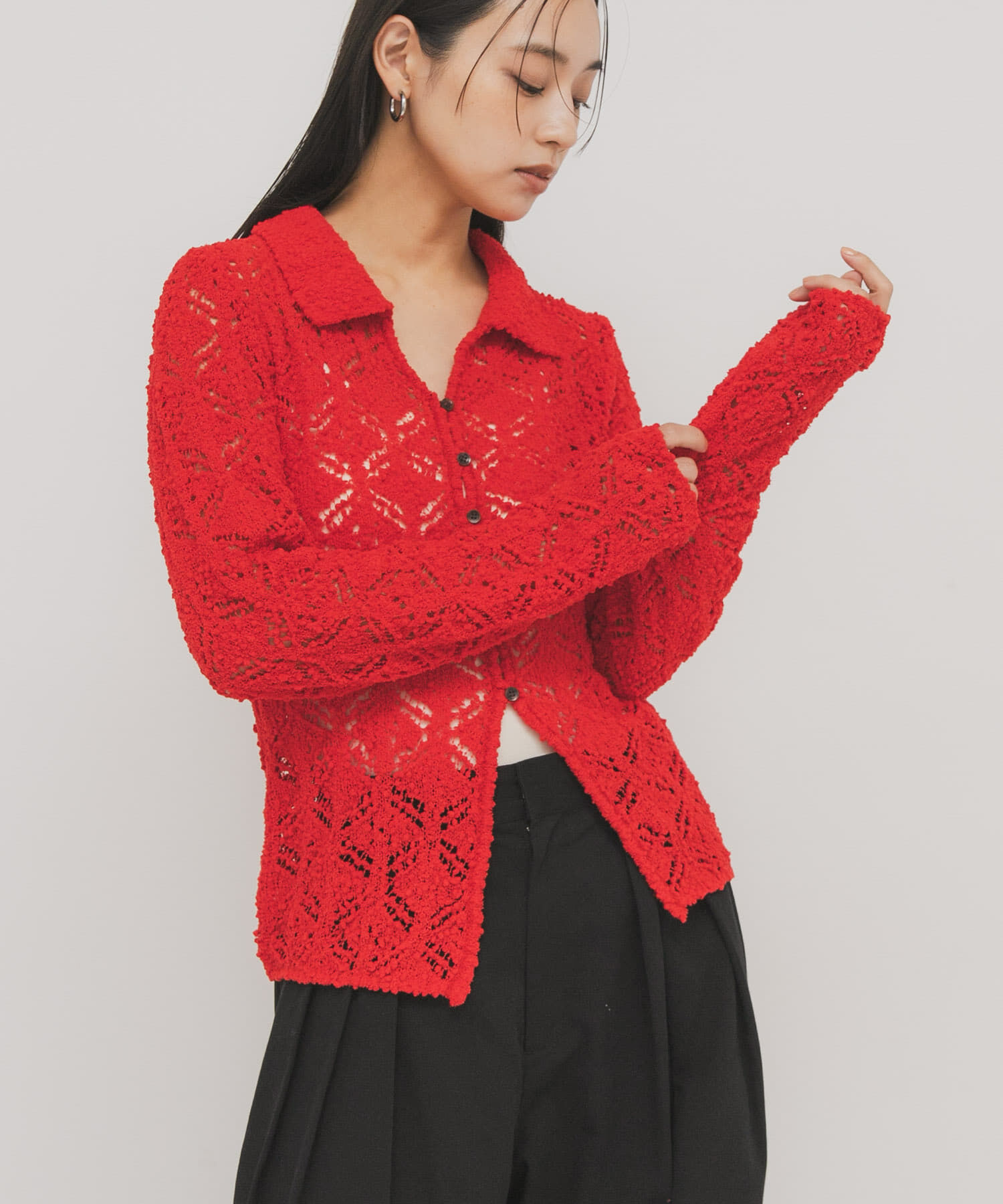  「クロシェレースニットシャツ」|ニット・セーター|