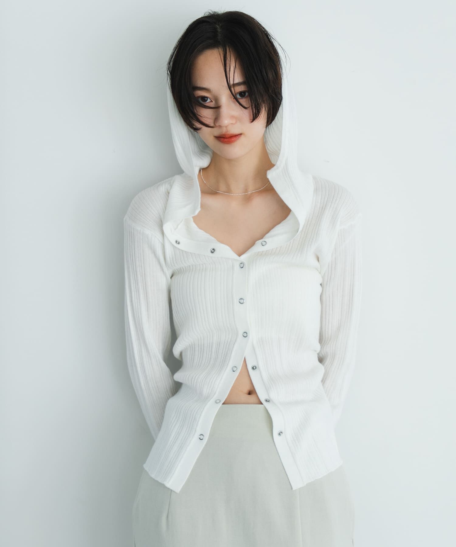 SENSE OF PLACE by URBAN RESEARCH「『洗濯可』マルチリブニットフーディー」|ニット・セーター|オフホワイト