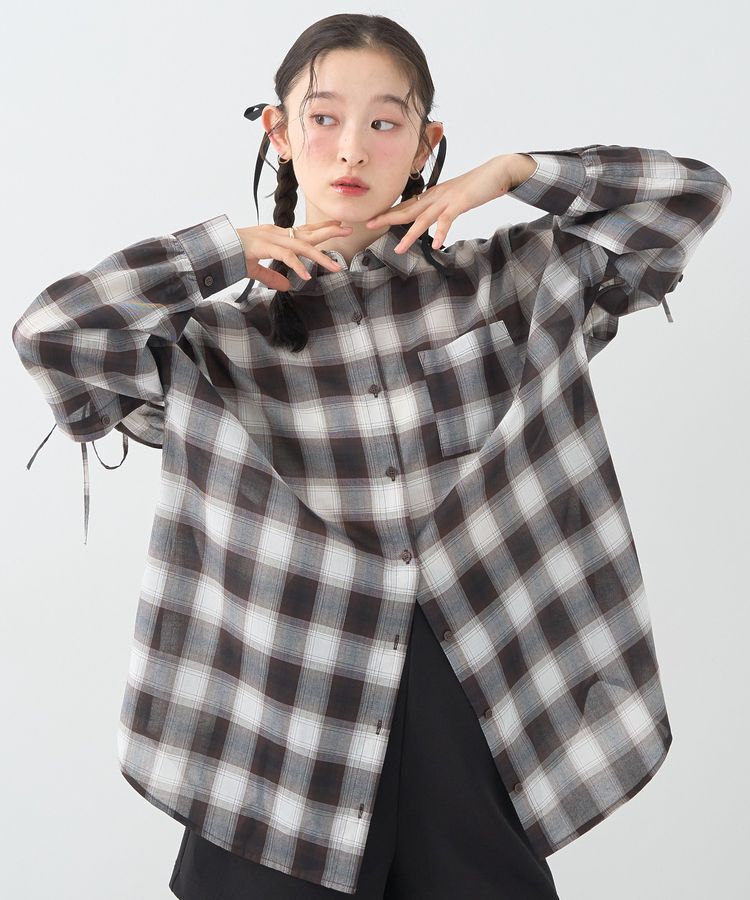 earth music&ecology「2wayショルダードロストリボンチェックシャツ」|シャツ・ブラウス|Brown