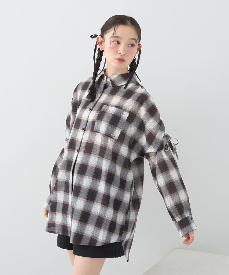 earth music&ecology「2wayショルダードロストリボンチェックシャツ」|シャツ・ブラウス|