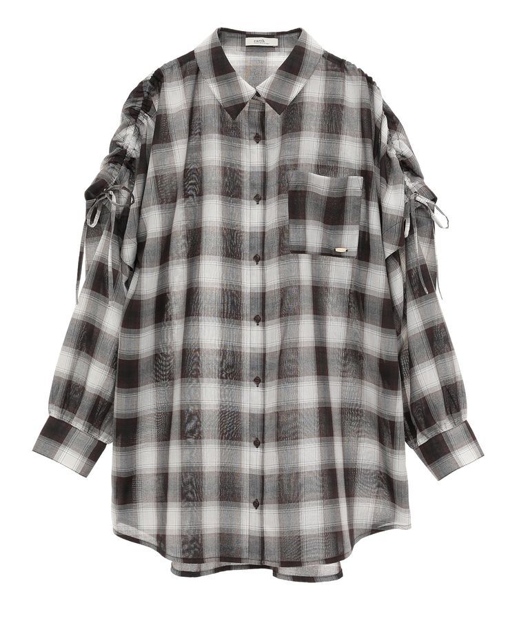 earth music&ecology「2wayショルダードロストリボンチェックシャツ」|シャツ・ブラウス|