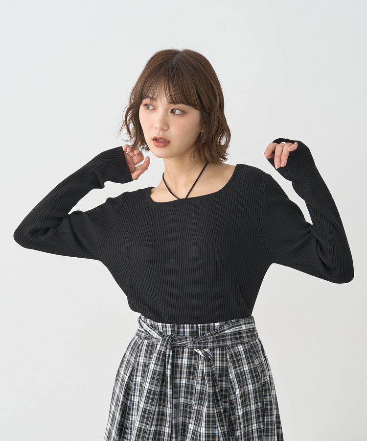earth music&ecology「スクエアホルターネックリブプルオーバー」|ニット・セーター|