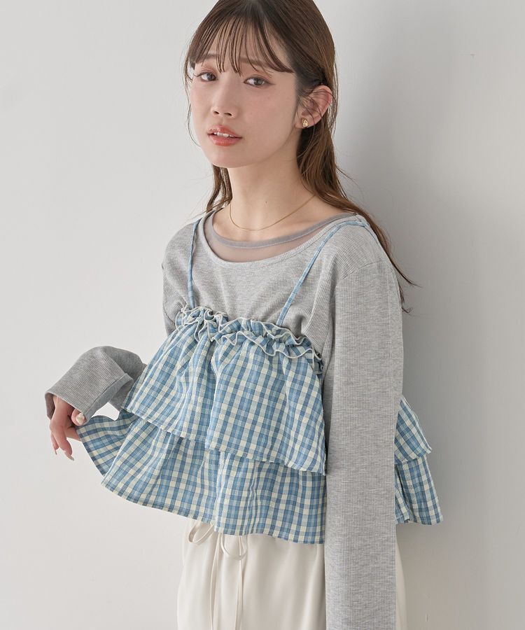 earth music&ecology「アソートチェックティアードビスチェ」|ベスト・ジレ|チェックサックス