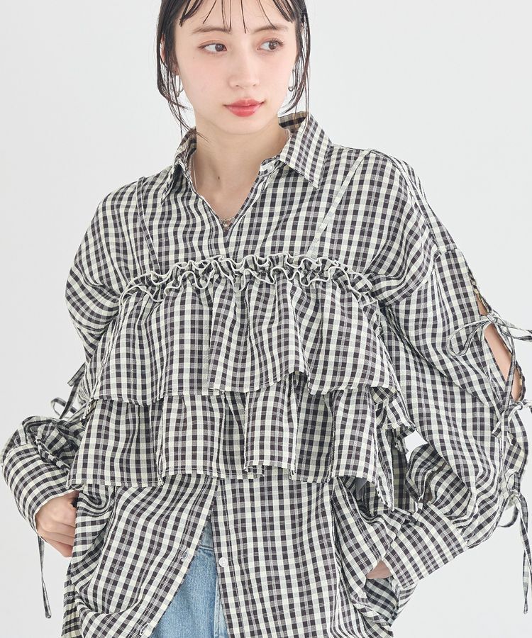 earth music&ecology「アソートチェックティアードビスチェ」|ベスト・ジレ|チェックブラック