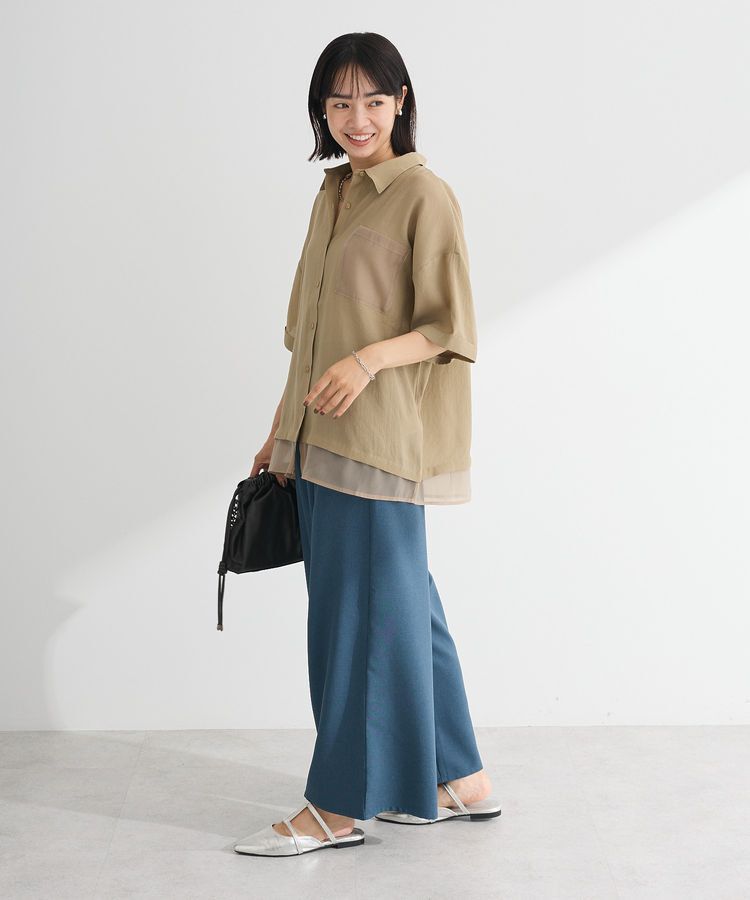 Green Parks「麻調ウエストギャザーフレアワイドパンツ」|その他|