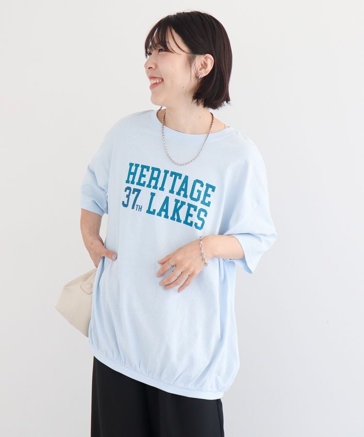 Green Parks「カレッジロゴ刺繍5分袖チュニック」|チュニック|Blue