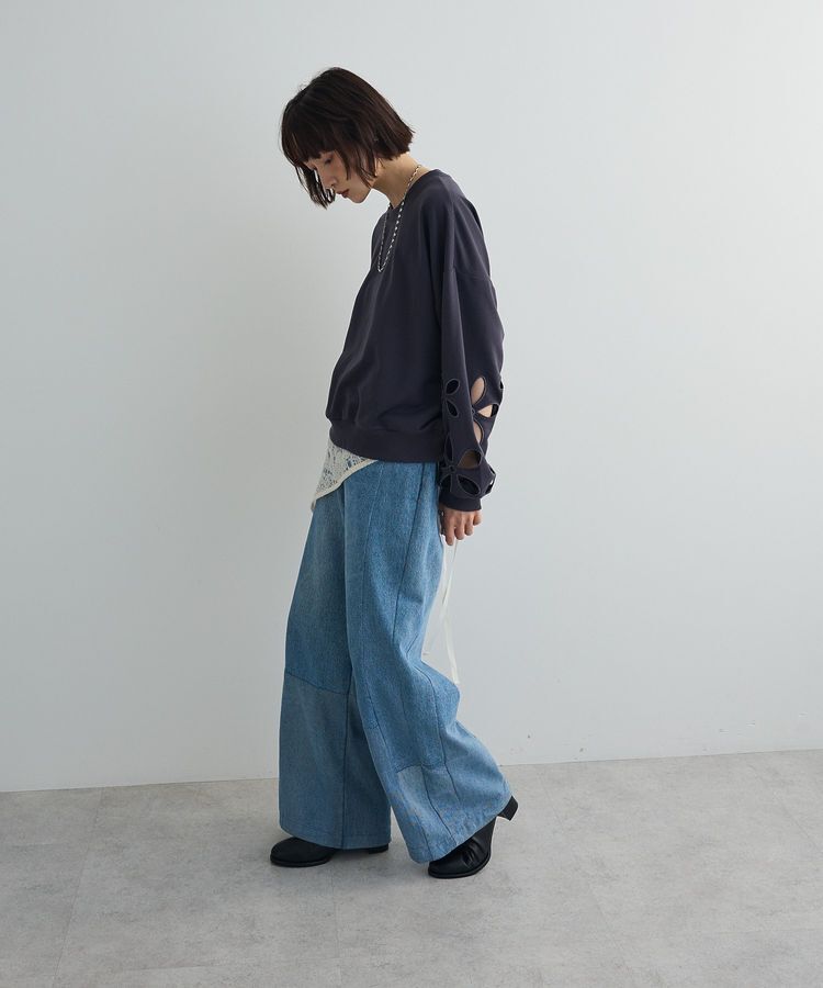 AnriettMusee「フラワーくり抜き刺繍スウェットプルオーバー」|スウェット・ジャージ|