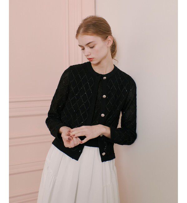 LOULOU WILLOUGHBY「【LOULOU WILLOUGHBY】シークインエンブロイダリーカーディガン」|カーディガン|ブラック