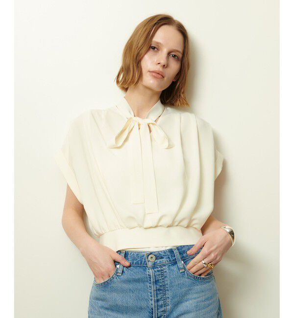 allureville「ボウタイタックフレンチスリーブブラウス」|シャツ・ブラウス|アイボリー