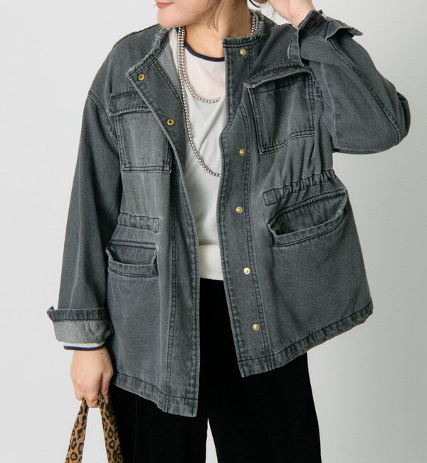  「デニムノーカラーワークジャケット」|デニムジャケット|