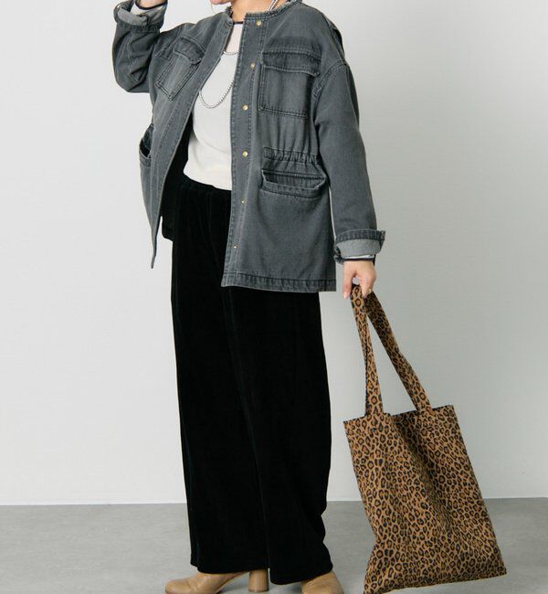  「デニムノーカラーワークジャケット」|デニムジャケット|