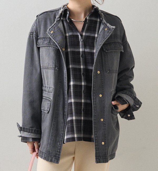  「デニムノーカラーワークジャケット」|デニムジャケット|