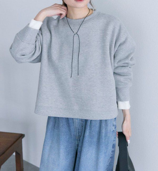  「シンプル裏起毛スウェットショートプルオーバー」|プルオーバー|グレー