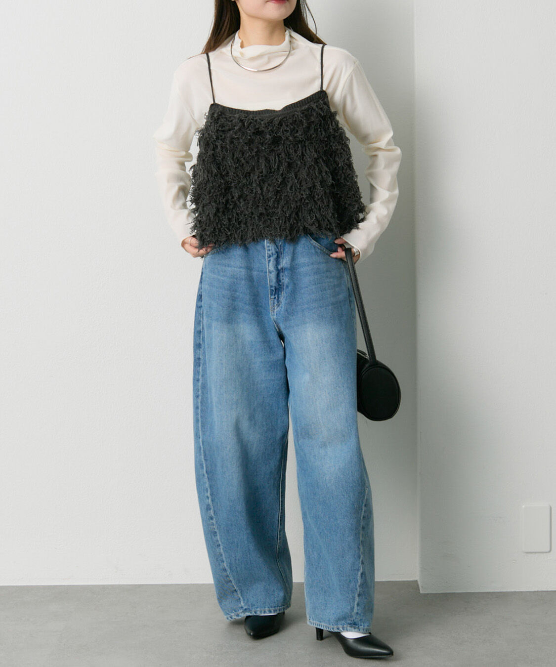  「【新色追加/リバイバル】ナイロンチュールベロアハイネックトップス」|Tシャツ・カットソー|