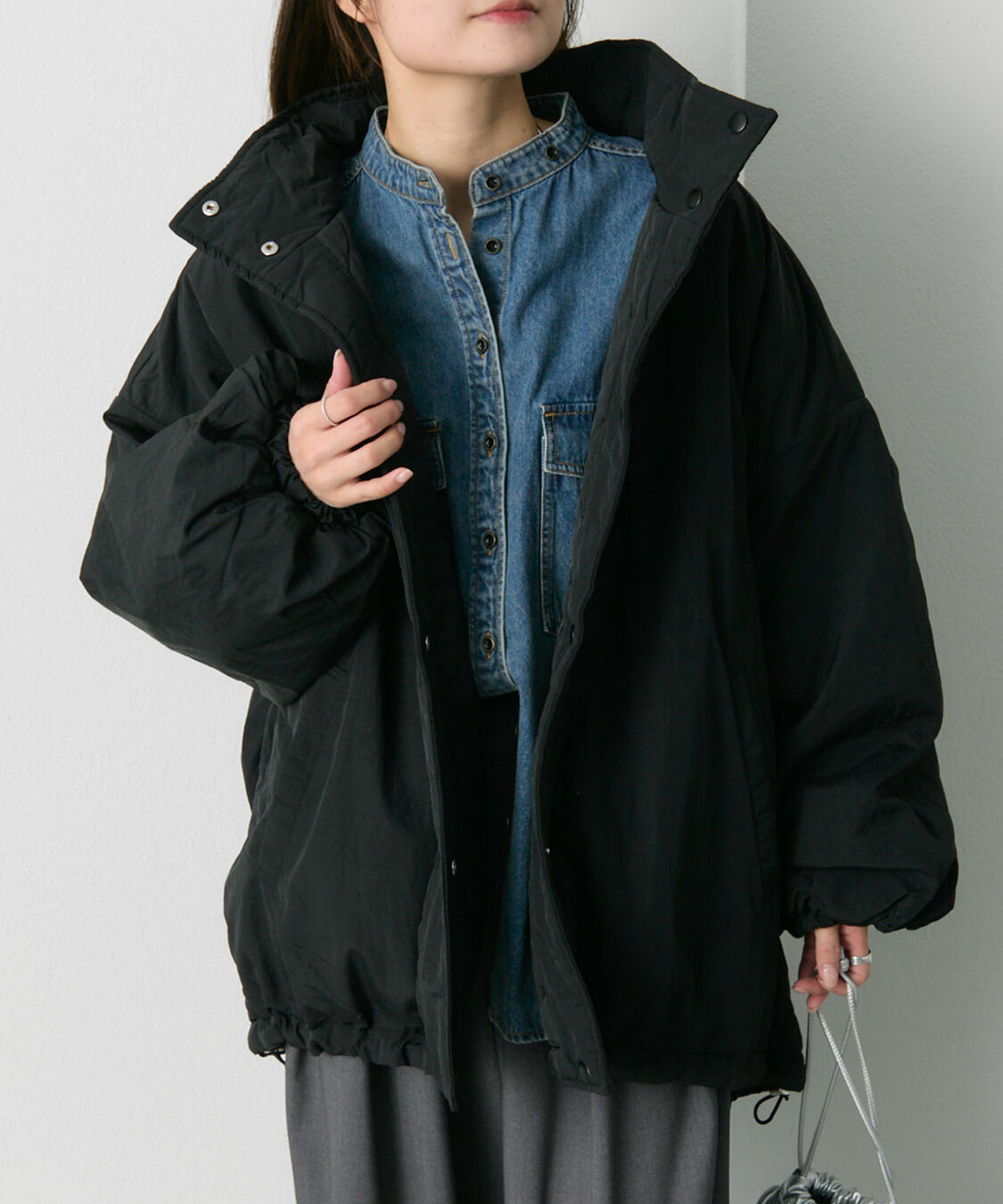  「【WEB限定】リバーシブルスタンドカラーパファージャケット」|テーラードジャケット|ブラック