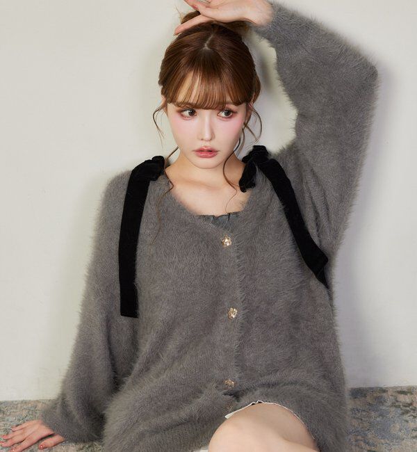  「milkyフェザーロングカーデ」|ニット・セーター|グレー