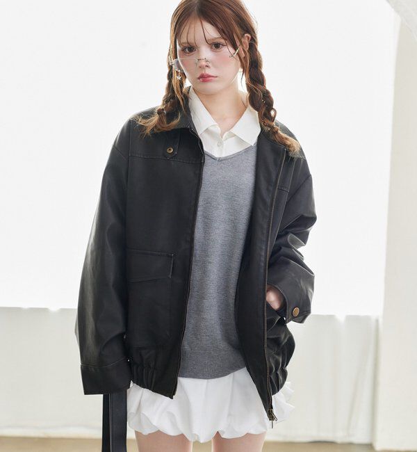  「ミドルエコレザージャケット」|テーラードジャケット|
