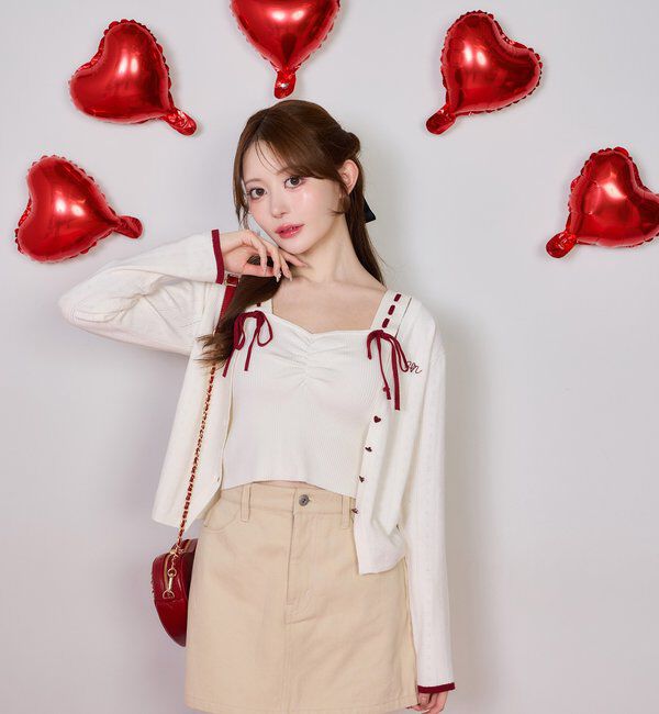  「【Heart collection】ハートボタンビスチェセットカーディガン」|ニット・セーター|