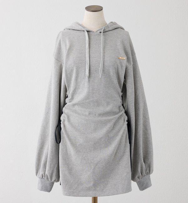  「サイドレースアップパーカーミニワンピース」|ワンピース|