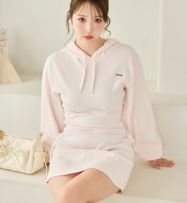  「サイドレースアップパーカーミニワンピース」|ワンピース|